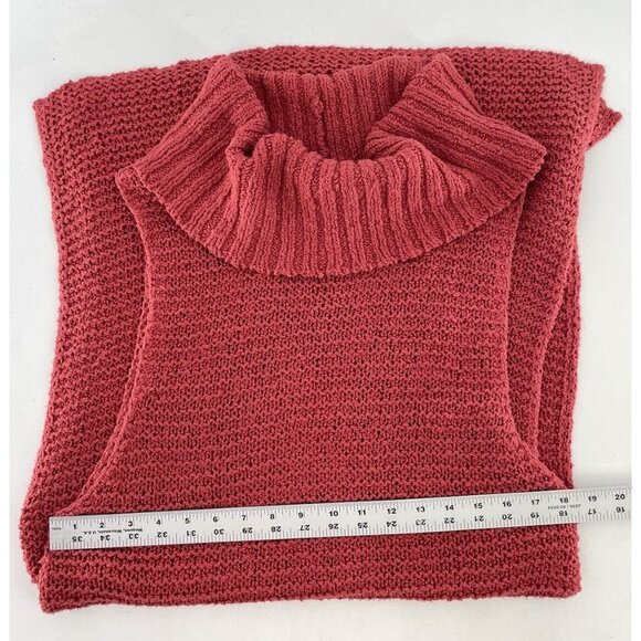 Free‎ People Cowl Neck Red/Orange Chunk Knit Dress Tunic High Side Slits Sz S - Picture 8 of 9